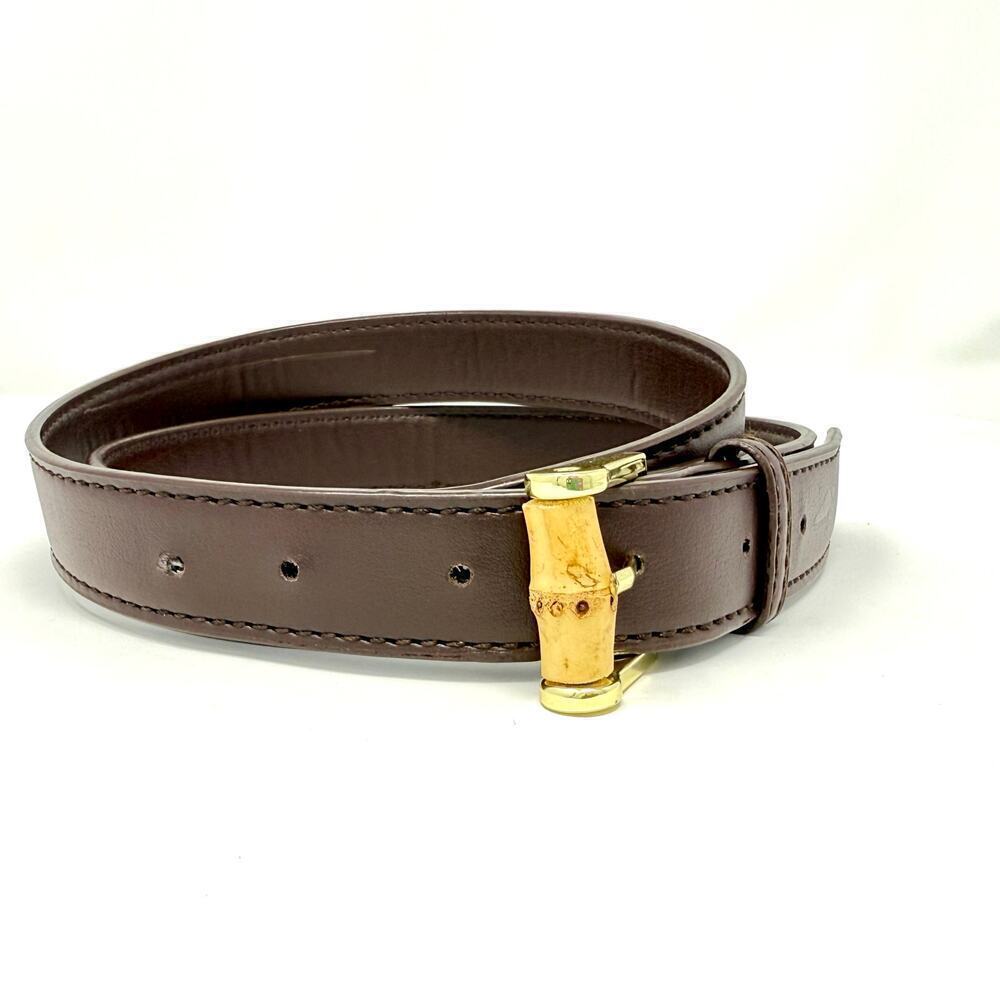 Faux Brown Leather Belt Gold and Bamboo Buckle Women's VGUC - Picture 2 of 5